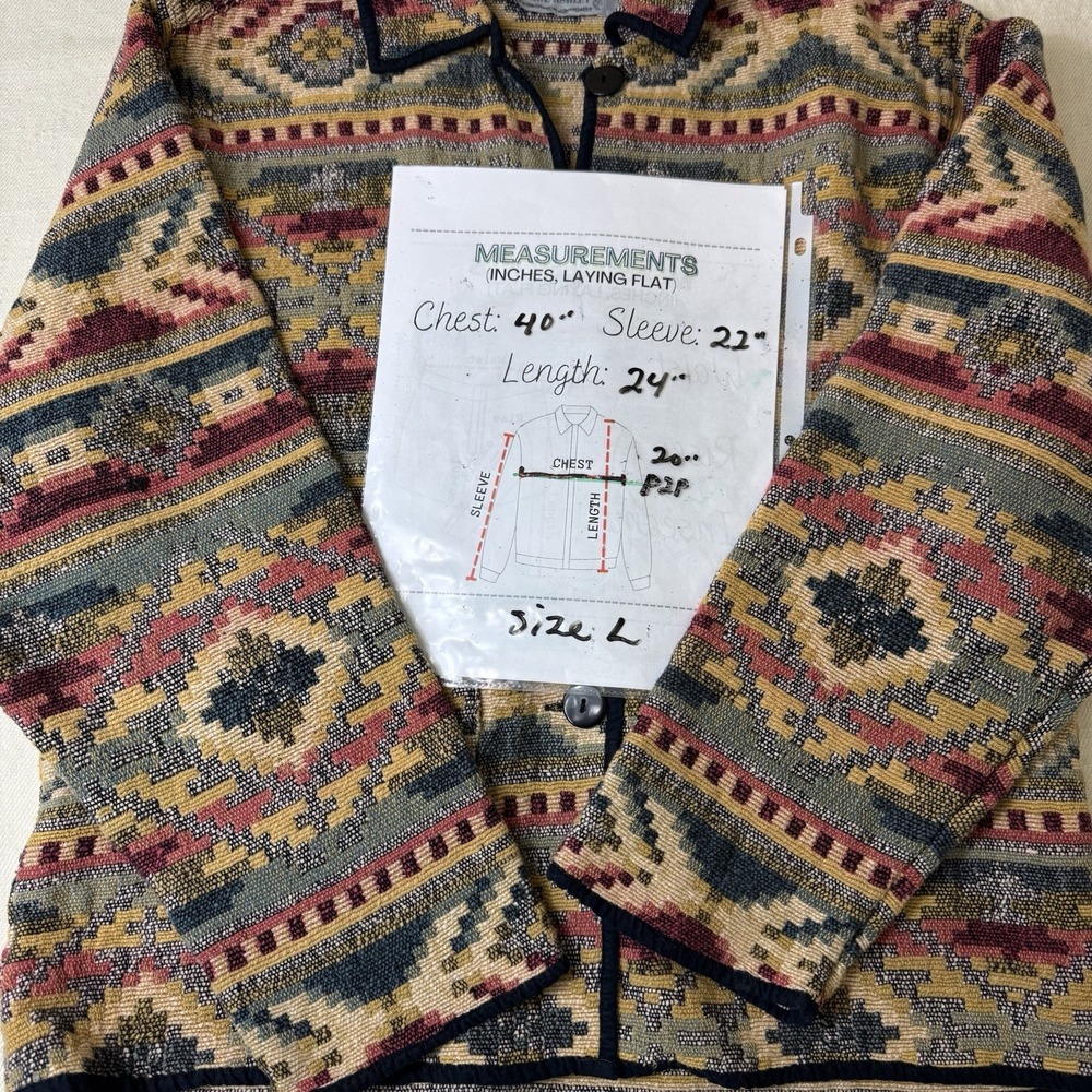 Vintage 90s Southwestern Tapestry Jacket Women's Size L Woven Aztec Tribal Boho - Picture 4 of 8